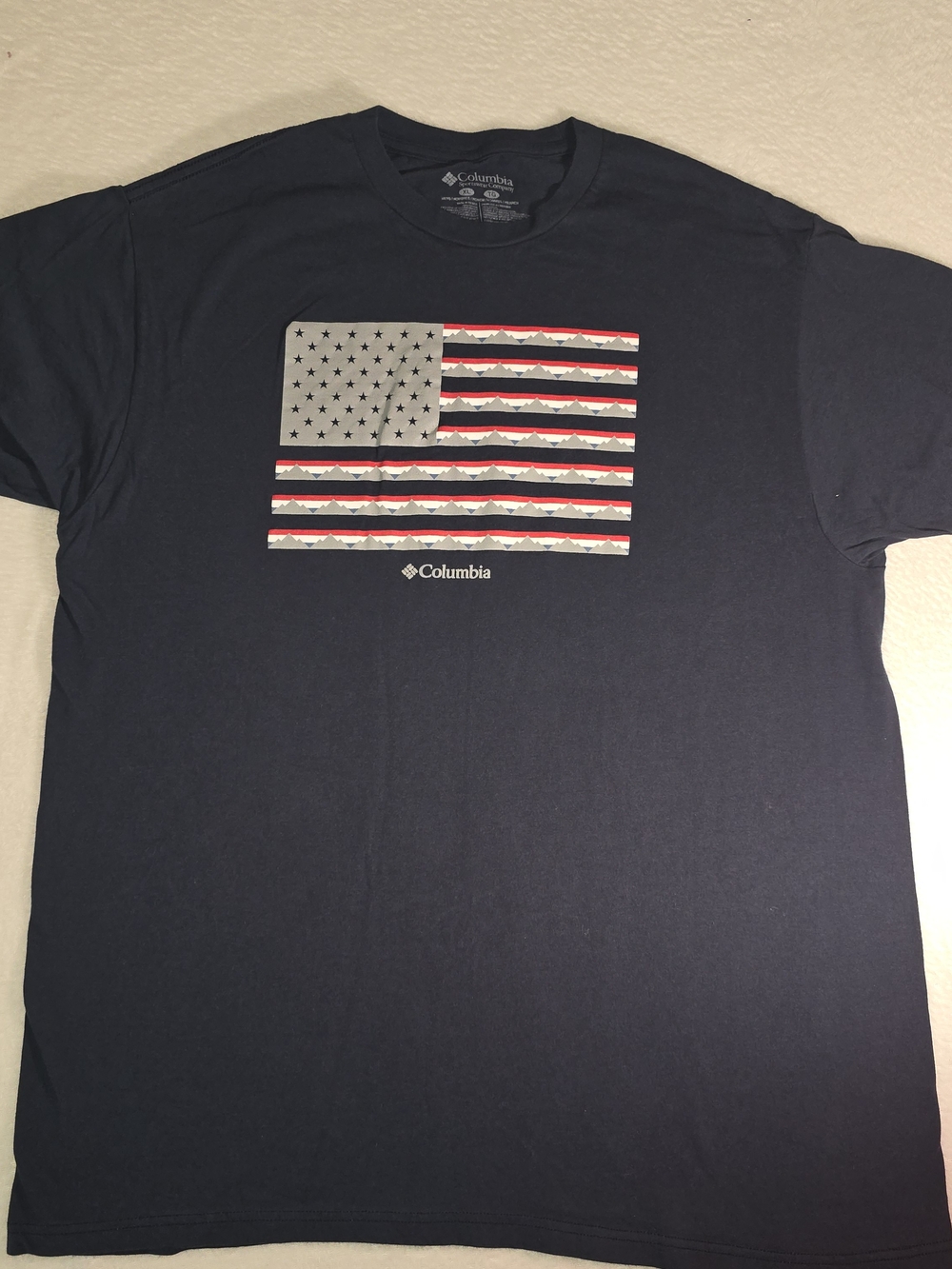 Columbia Shirt XL Men Blue Outdoor USA Flag Hiking Camping Tee
